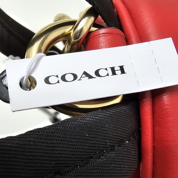 COACH Mini Backpack Bag Charm in Signature Canva and Leather Navy and Red - Picture 9 of 11